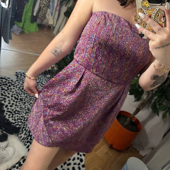 Topshop Strapless Mini Sheath Dress Metallic Purple Size 12 - Picture 2 of 7